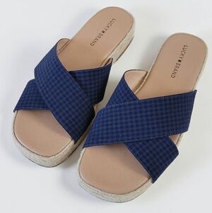 Lucky Brand Gayte Espadrille Platform Slides Navy, Summer Resort, Women's 9.5